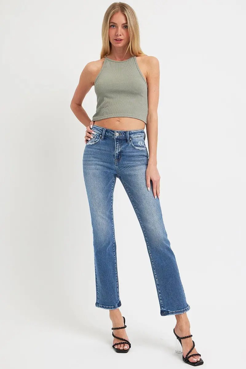 RISEN Full Size Mid Rise Ankle Straight Jeans with Pockets - Love Salve